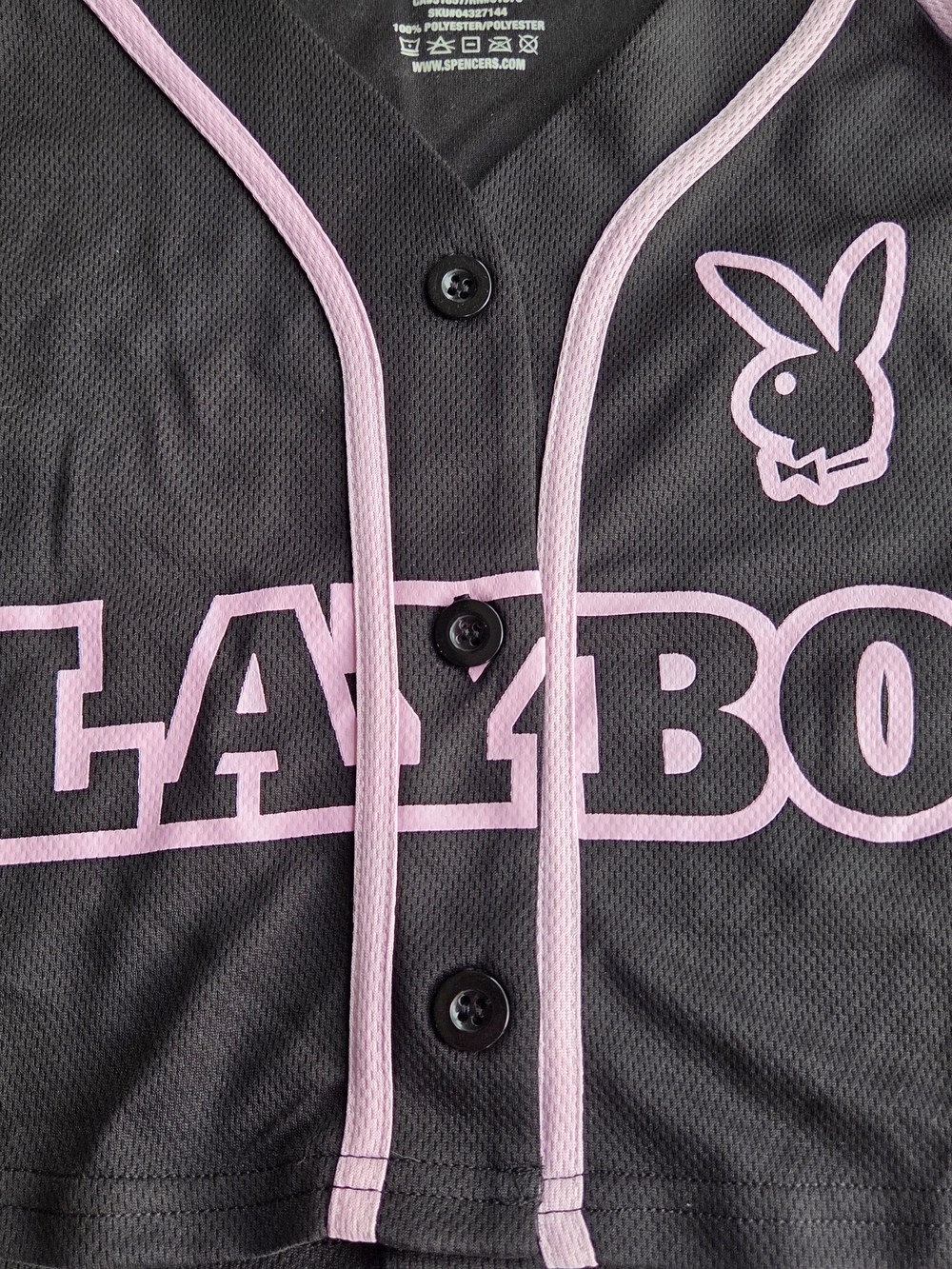 Playboy Black Pink Cropped Baseball Jersey Top NWT Women’s S - Picture 4 of 9